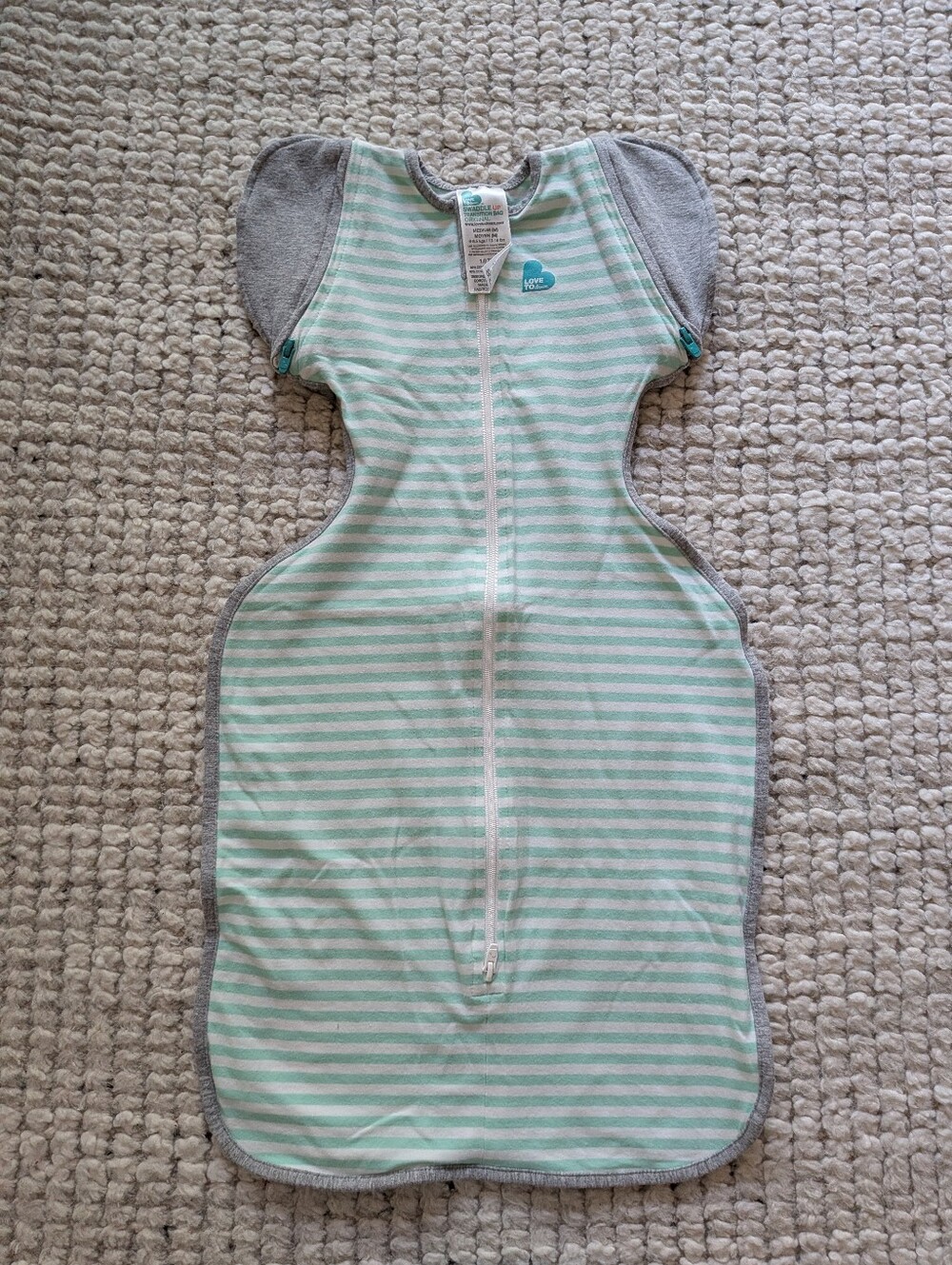 Love to Dream Mint and White Striped Sleep Sack with Gray Trim Swaddle Up